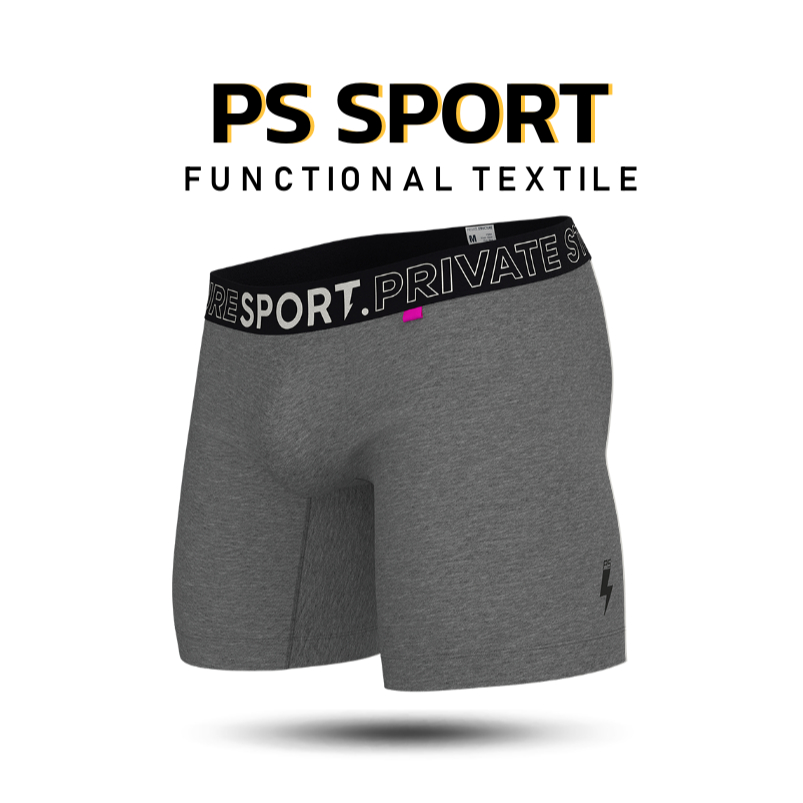 Private Structure กางเกงชั้นในชาย รุ่น PS Sport Anti-Bac Textile Mid Waist Boxer Brief - Dark Melang
