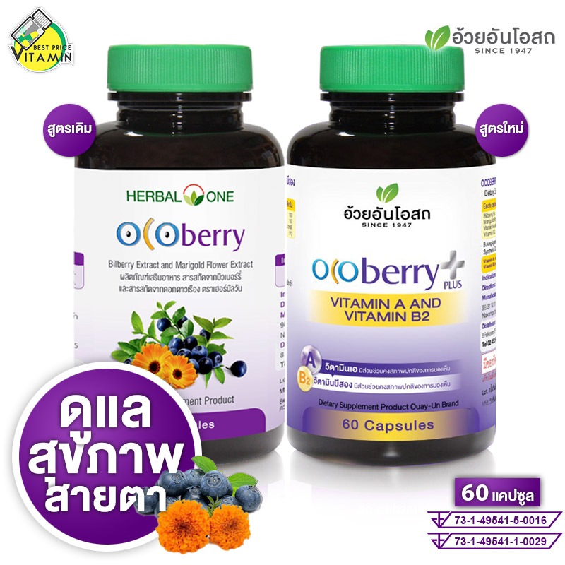 Herbal One Ocoberry / Plus เฮอร์บัล วัน โอโคเบอร์รี่ / พลัส [6 กระปุก][สินค้ามีให้เลือก 2 สูตร] ช่วยดูแล สายตา