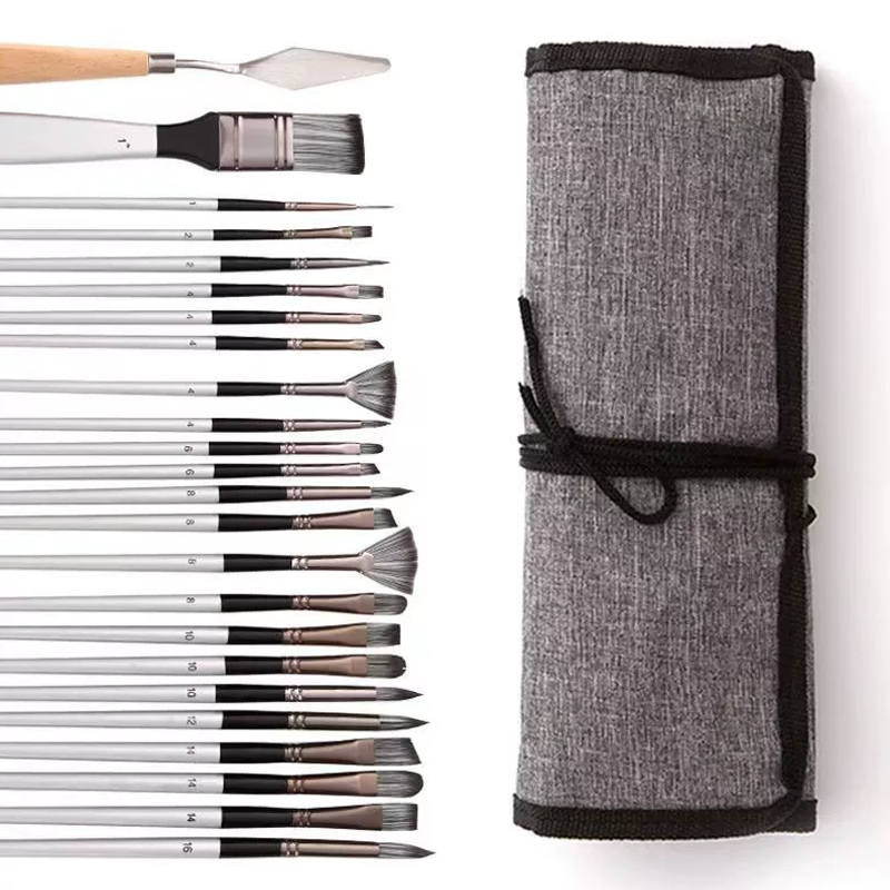 แปรงทาสีน้ำด้ามไม้ไนลอน 24ชิ้น พู่กันหัวตัด พู่กันใบพัด พู่กันหัวตัดเฉียง รวมถุงผ้า - รูปที่ 7