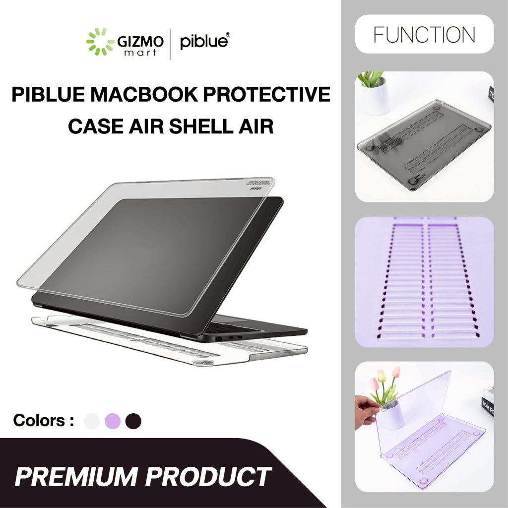 Pibule รุ่น MacBook Air 13.6 นิ้ว เคสแมคบุ๊ค แบบบางเบา ป้องกันรอบด้าน สีดำ ใส ม่วง Macbook Icesand S