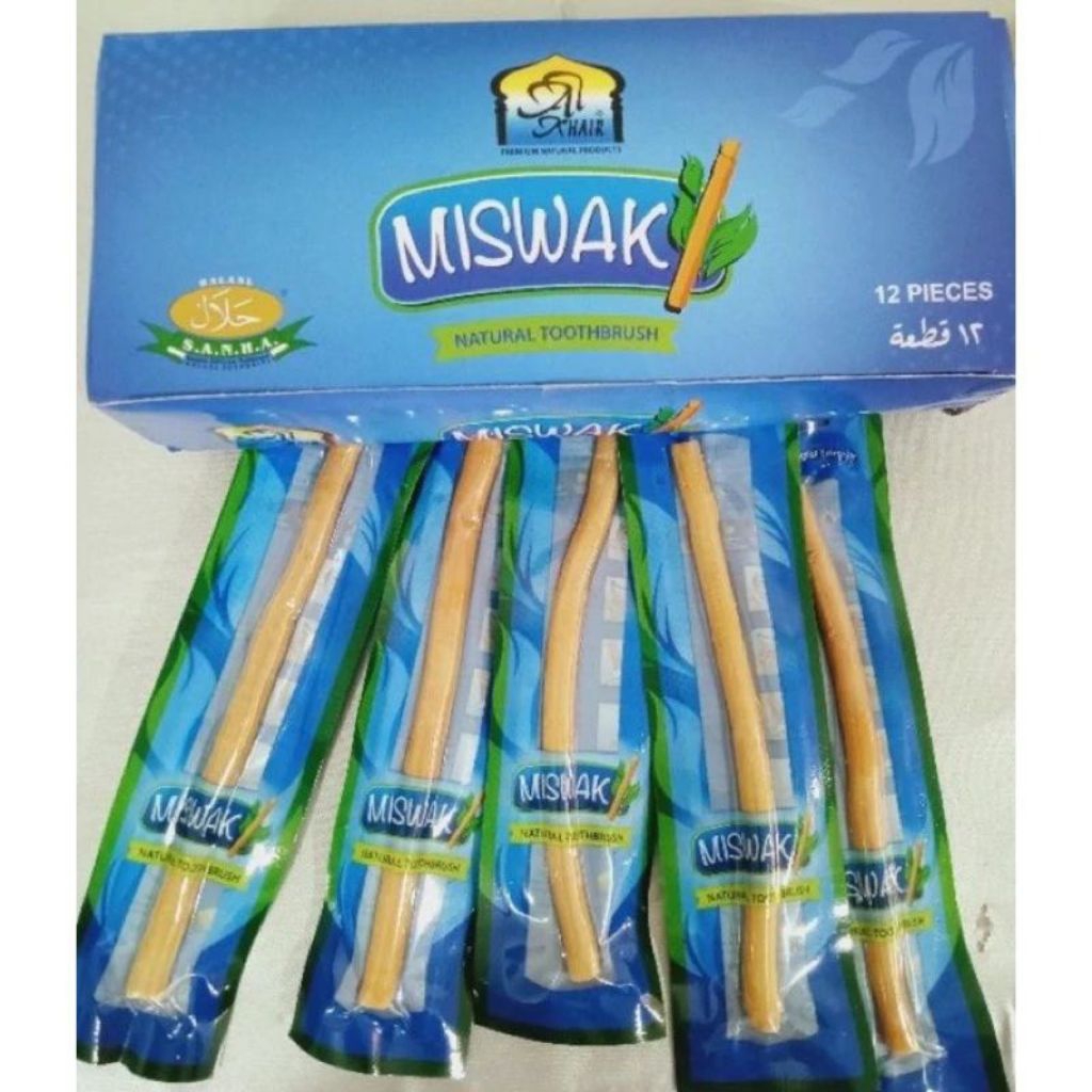 ( Miswak al-khair )ไม้มิสวาก 1 กล่อง (12อัน) ขนาดกลางพอดี ไม้ขัดฟัน ไม่แปรงฟันสมุนไพร
