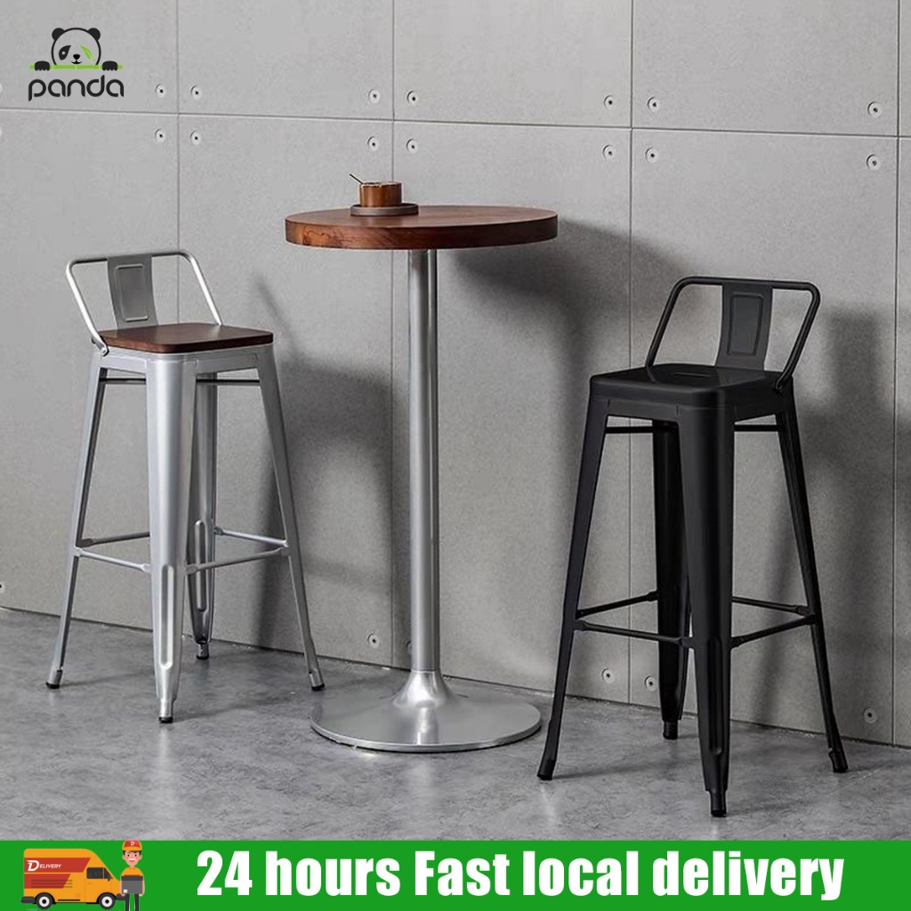 เก้าอี้บาร์ เก้าอี้เหล็ก วางซ้อนได้ มีพนักพิง ร้านอาหาร รับน้ำหนัก 300kg