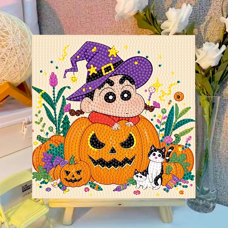 ครอสติสคริสตัล ชินจัง วันฮาโลวีนหัตถกรรม diamond painting DIYภาพติดเพชรพร้อมกรอบรูป 20*20cm จิตรกรรม สำหรับเด็ก