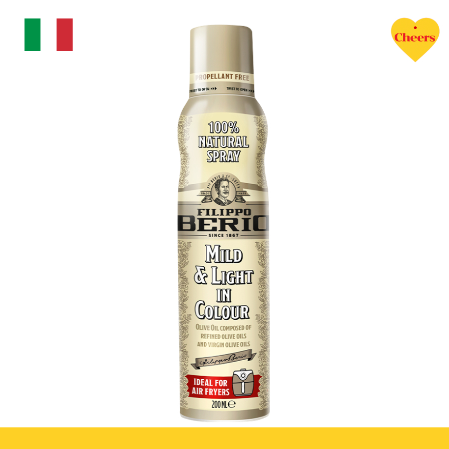 Filippo Berio Mild & Light in Colour Olive Spray l ฟิลิปโป สเปรย์ น้ำมันมะกอก มายด์แอนด์ไลท์ 200ml.