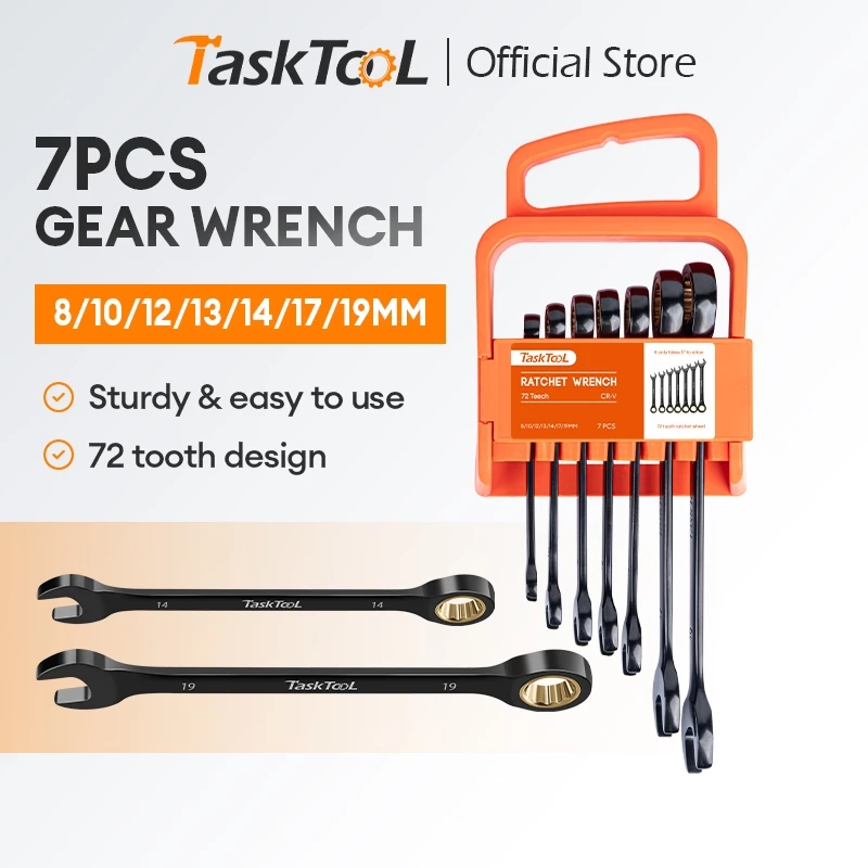 TASKTOOL ประแจครบชุด ชุดประแจปากตาย ชุดประแจแหวน ขนาด8-19MM พกพาสะดวก
