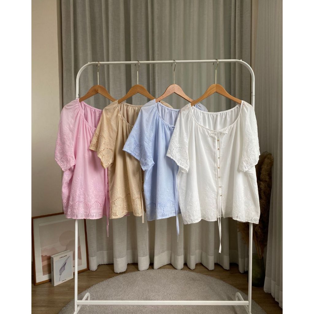 พิเศษ 370.-❤️‍🔥เสื้อผ้าป่านปักฉลุ สไตล์เกาหลี ผสม สไตล์ญี่ปุ่น minimal อกหน้าผ้า 52" วงแขนกว้าง ใสสบาย ทรงสวย กระดุมเปิด