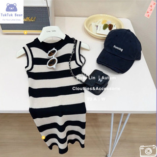 ชุดเดรสเด็กผู้หญิง ลายทางขาวดำ สไตล์เกาหลี สำหรับเด็ก 2-6 ขว…