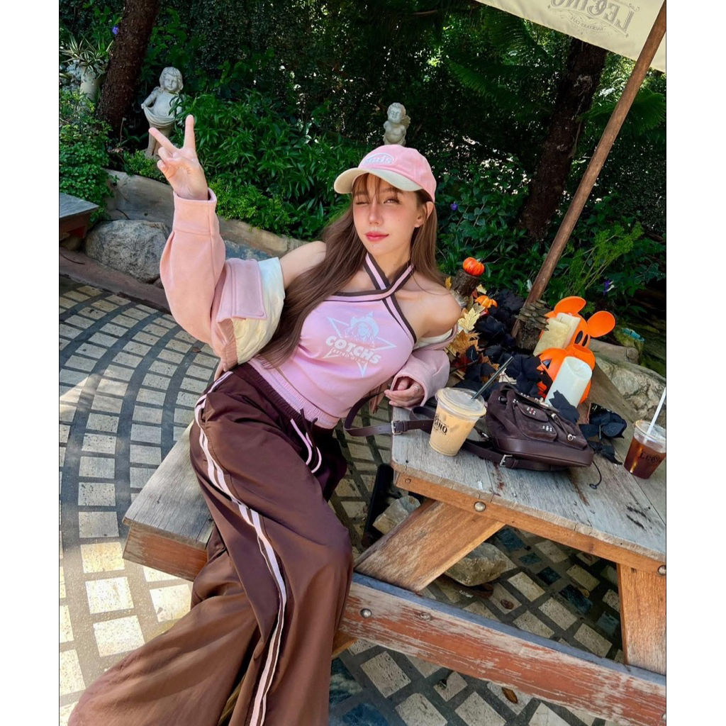 💗🤎เซต 2 ชิ้นคล้องชมพูและกาางเกงขายาวน้ำตาล M L 🧥💗เสื้อคลุมคอปกแต่งขนฟูสีชมพู อกตอนรูดซิบ-52 ยาว18“งานนำเข้าค่ะ - รูปที่ 4