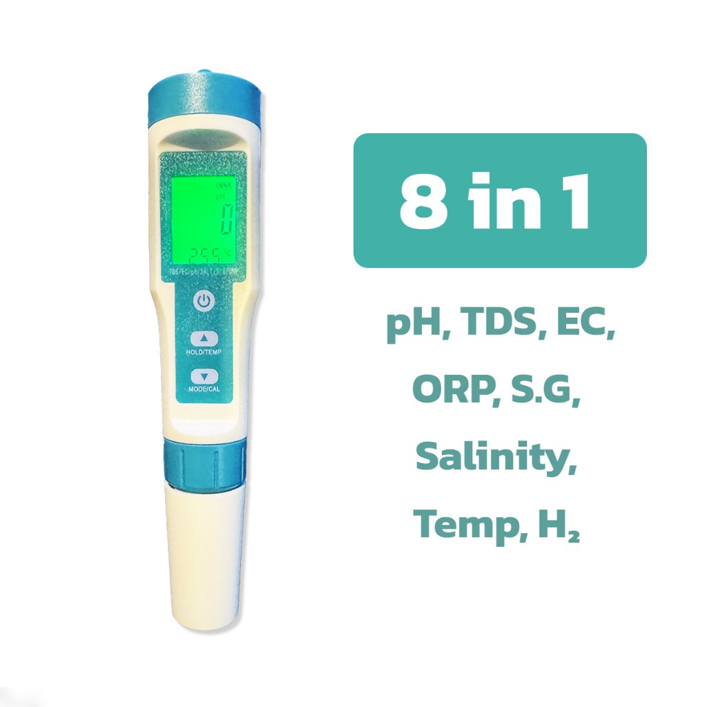 เครื่องวัดคุณภาพน้ำ 8 in 1 รุ่นC-600 วัดค่า pH, TDS, EC, ORP, S.G, Salinity, Temperature, H₂ 10015 – โปรปัง