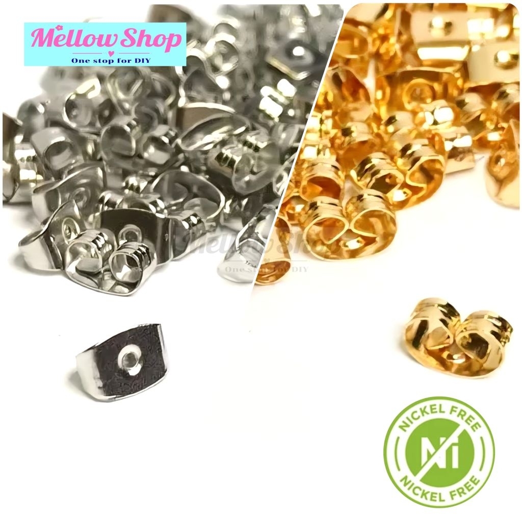 Mellow Shop DIY จุกผีเสื้อ รุ่นนิเกิ้ลฟรี ทับหลังต่างหู จุกตุ้มหู แป้นหลัง แพ็ค 100,250,500 ชิ้น