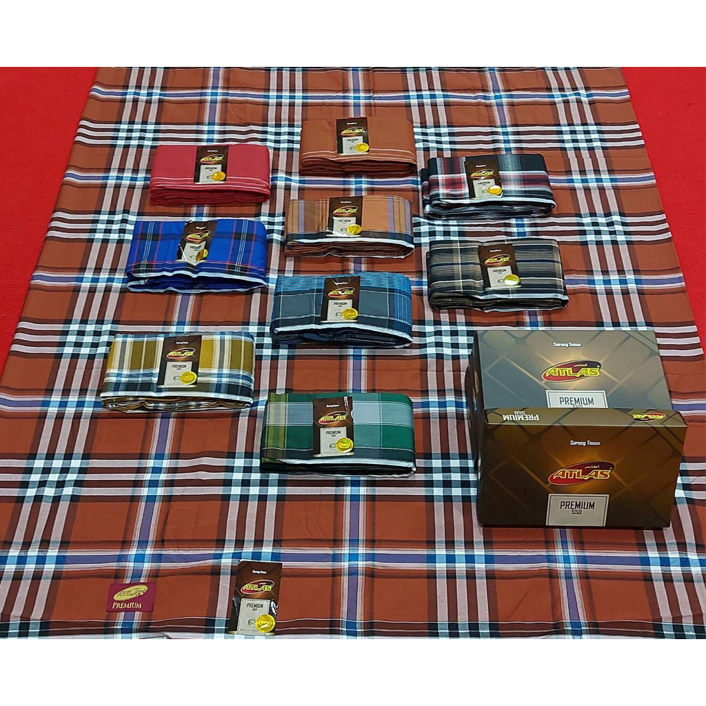 ผ้าโสร่งผู้ชาย ตราATLAS 550 ลายสวยๆ เนื้อดี ไม่ลื่น เย็บแล้ว