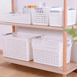 BAANHARDWAREกล่องเก็บของ ตะกร้าเก็บของ กล่องพลาสติกจัดเก็บเอนกประสงค์ ตระกร้าสีขาว ตระกร้าอเนกประสงค์ ER-S009