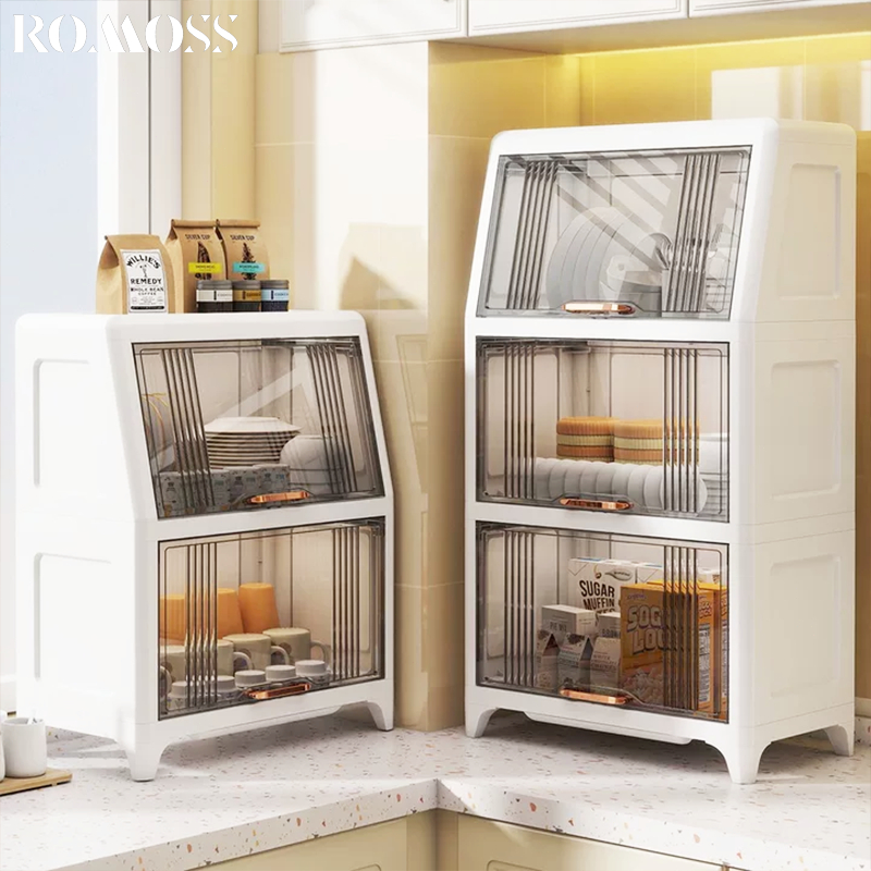 ROMO ชั้นวางจาน ที่วางจาน ที่คว่ำจาน 3 ชั้น กันฝุ่นละออง กันแมลง มีถาดรองน้ำไหล ประตูฝาพับ