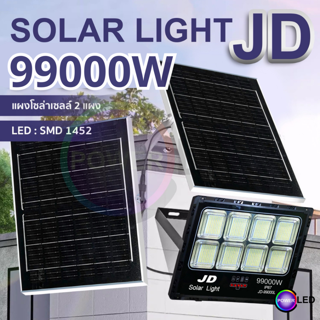 ไฟโซลาเซลล์  JD-99000L  1452 LED ใช้งาน 2 แผงโซลาเซลล์ สินค้าประหยัดพลังงาน รุ่นใหม่ พร้อมส่ง