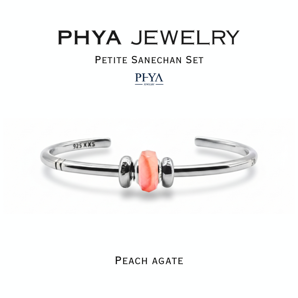 PHYA Petite Sanechan Peach Agate Bangle Set : กำไลเงินแท้เซ็ตเปอตีตเสน่ห์จันทน์หินพีชอาเกต