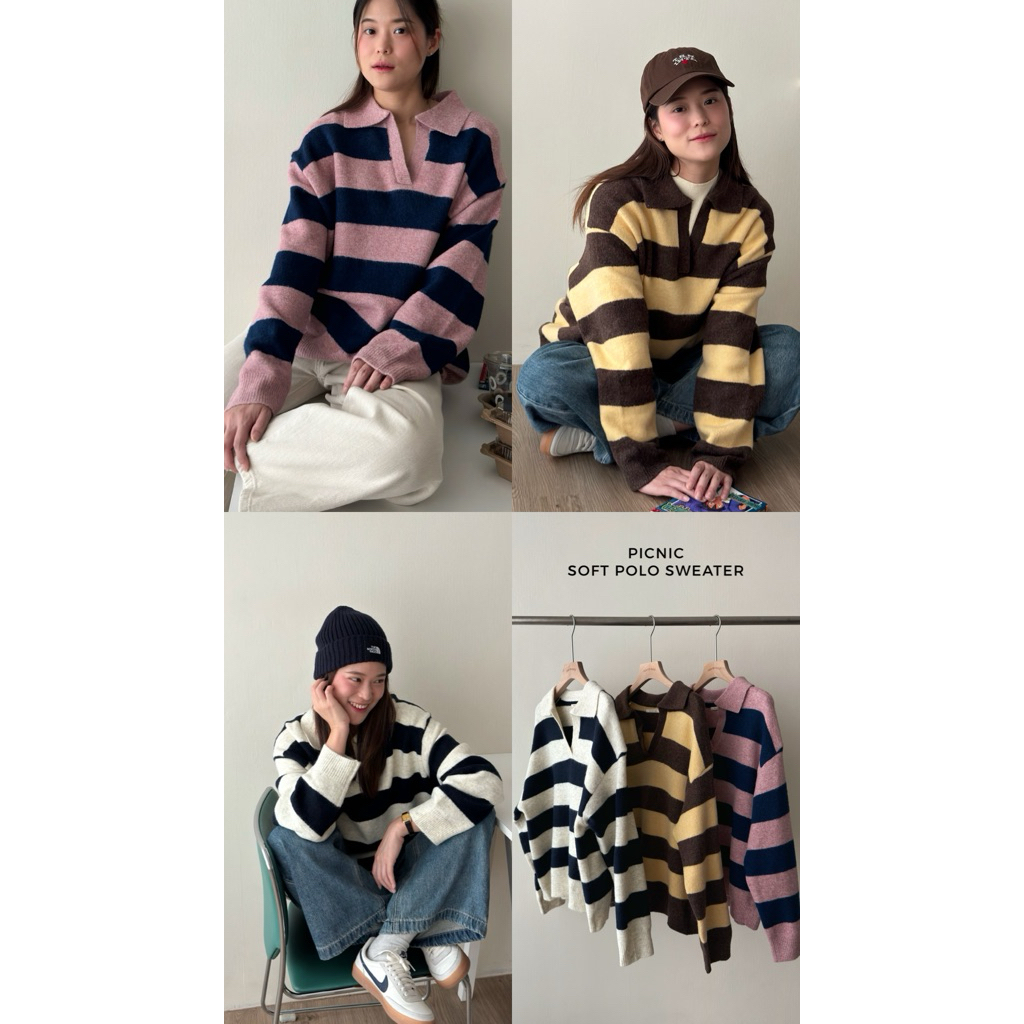 FADTHINGS : picnic soft polo sweater 🧺🐝🩷