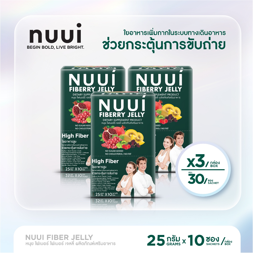 ซื้อ1แถม1 หมดเขต 31/01 NEW! NUUI FIBERRY JELLY หนุยไฟเบอร์รี่เจลลี่ (3กล่อง รวม30ซอง) ไฟเบอร์หนุย ทา