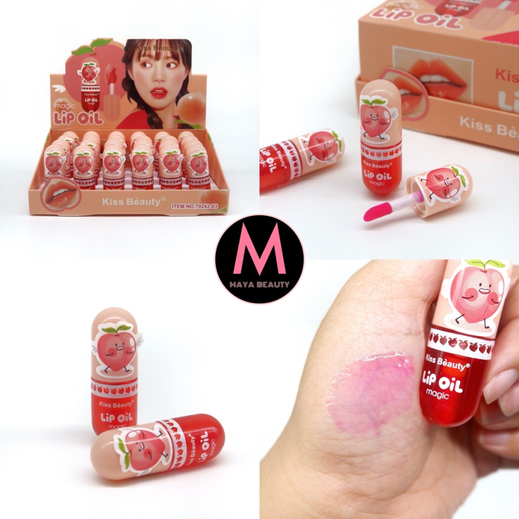 {24แท่ง} Kiss Beauty Peach Magic Lip Oil เมจิกลิปพีช เนื้อฉ่ำวาว ริมฝีปากอมชมพู no.70242