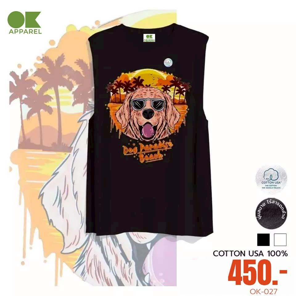 OK Apparel เสื้อกล้าม เสื้อแขนกุดหน้าร้อนทะเล ลายด็อก ผ้าคอตตอน USA100% เสื้อคู่ OVERSIZE