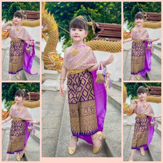 ❌ผ้าพิมพ์+สไบเกล็ดชุดไทยเด็ก 3 ถึง 10 ปีมี 8 ขนาดราคาไม่รวมเ…