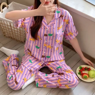 🔥ผ้าไหมญี่ปุ่น🔥อก 42-50 นิ้ว ชุดนอนแขนสั่น-ขายาว ไซร์ L-4XL เนื้อผ้าเกรดพีเมี่ยม พร้อมส่งจากไทย
