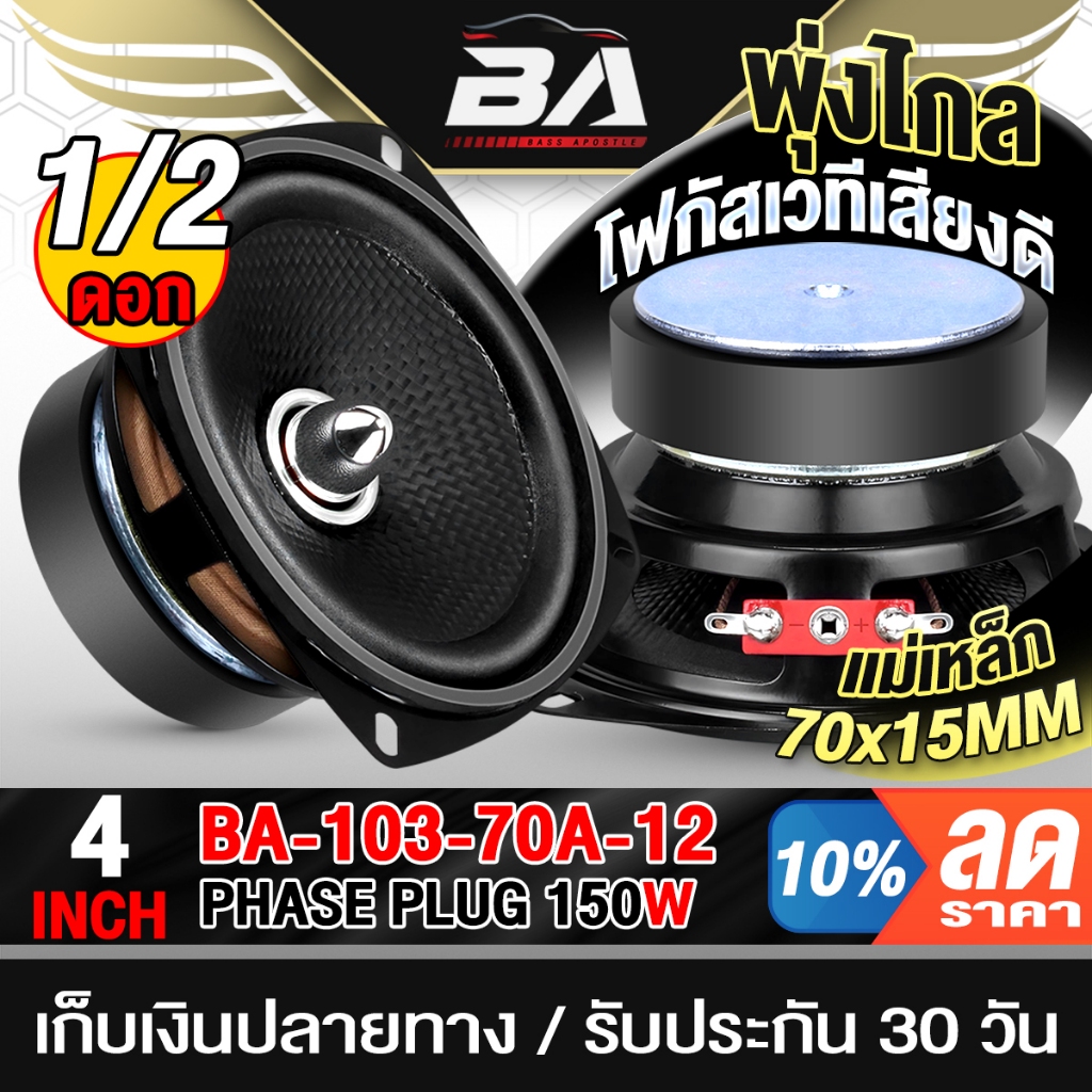 BA SOUND ลำโพงเฟสปลั๊ก 4 นิ้ว 150W หน้าเคฟล่า หัวจรวด 4OHM BA-4103 ดอกลำโพง 4นิ้