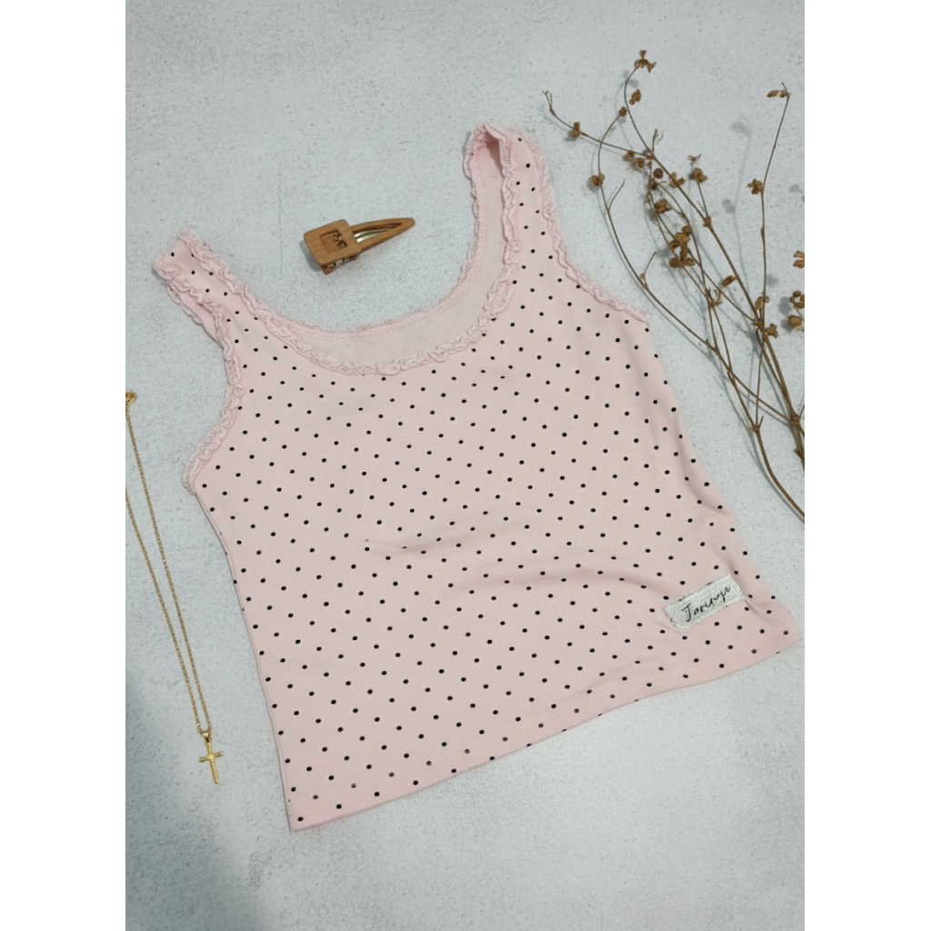 JARINYA เสื้อกล้ามลายจุด ขอบหยัก ปัก Jarinya มือ2