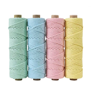 เชือกฝ้าย 3mm น้ำหนัก100g 30เมตร เชือกฝ้ายหลากสีสัน ถักหมวก คอตตอนเกลียว เชือกทำมือ DIY สำหรับทำพรม