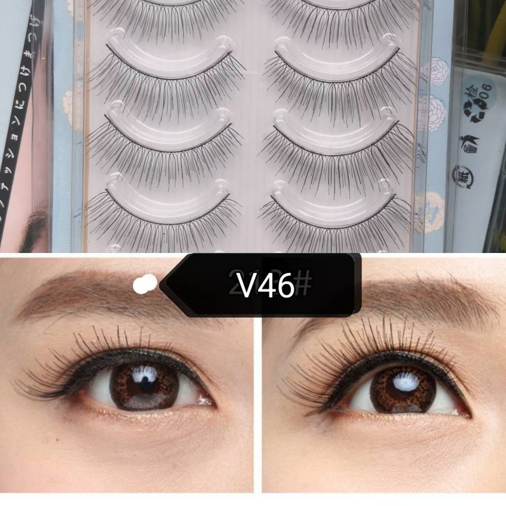 5 คู่ ทำด้วยมือล้วนๆ100％ขนตา สไตล์ใหม่ ขนตาธรรมชาติ สีดํา เทอร์เรีย แถบเต็ม ขนตาบ