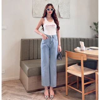 กางเกงกระบอก กางเกงยีนส์เอวสูง ใส่เเล้วดูผอม ขากว้าง เข้ากับทุกสไตล์ หลายสีให้เลือก #11141