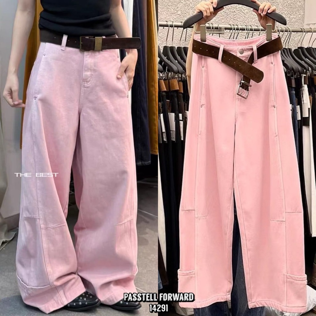 🇰🇷New🇰🇷  Korea darim babypink denim  With brown belt มาใหม่เลยค้า กับกางเกงยีน สีชมพูนม สีสวยมาก สีน