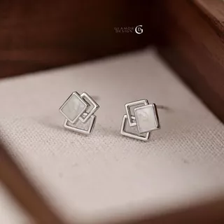 GLAMOR✨ตุ้มหูเงินแท้ Keystone ต่างหูทรงสี่เหลี่ยมเรขาคณิต ต่างหูแฟชั่น ตุ้มหูเงิน ต่างหูผู้หญิง