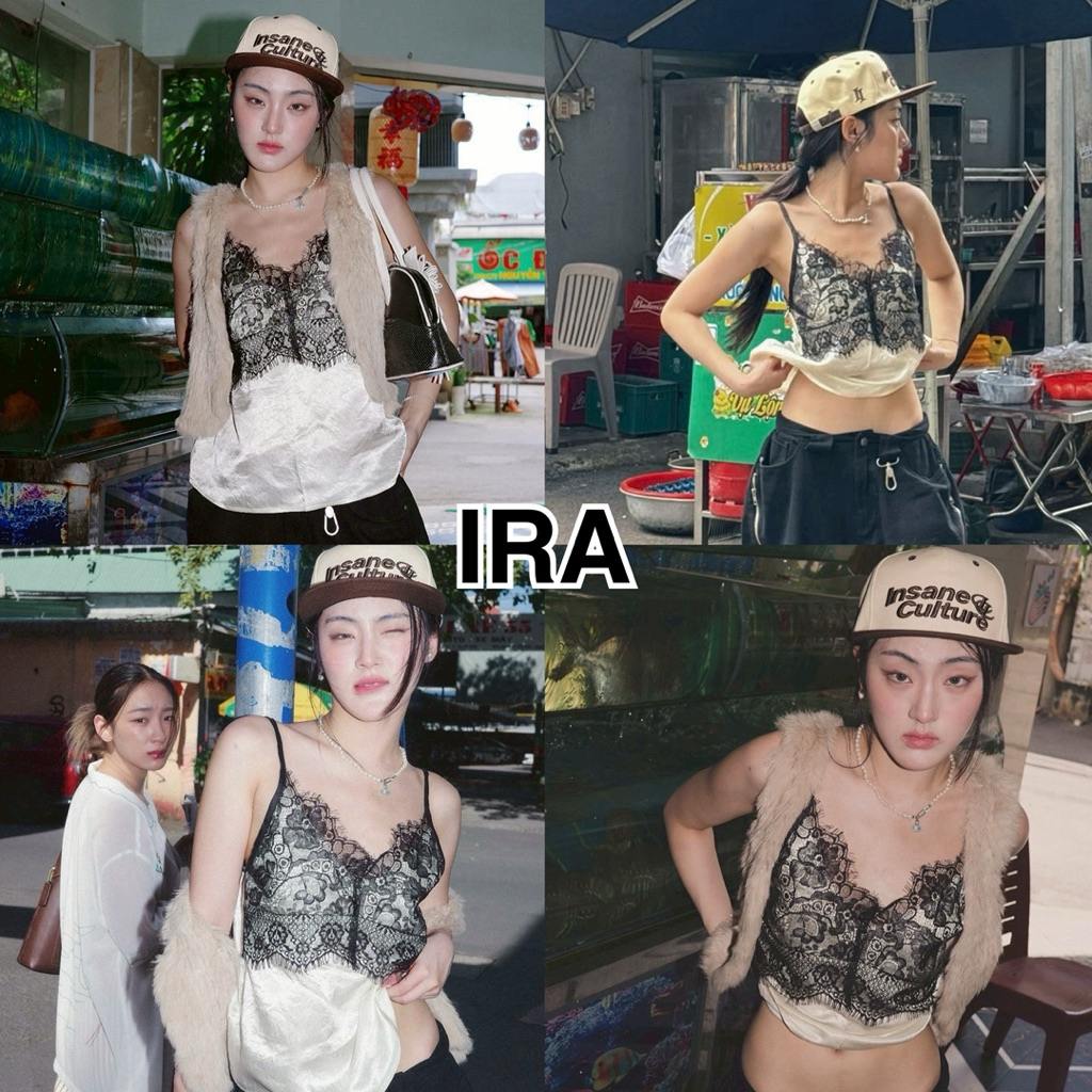 BY IRA Kendra top เสื้อสายเดี่ยวผ้าซาติน ลูกไม้ น่ารักมาห