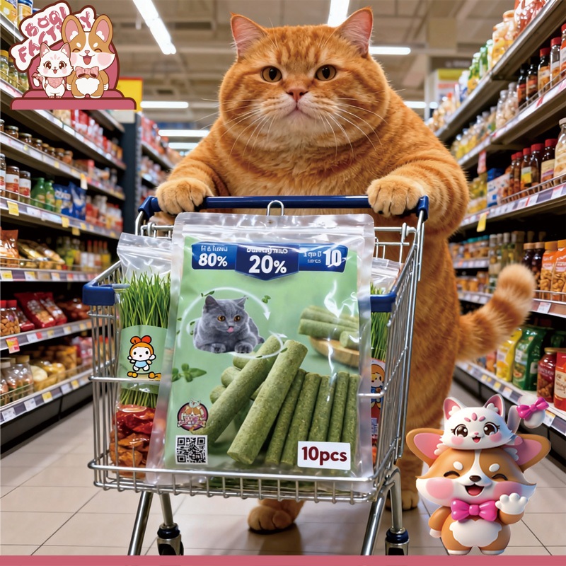 Boqi Factory  ขนมหญ้าแมว ผลิตจากต้นอ่อนข้าวสาลี ช่วยขัดฟัน 1 ถุง บรรจุ 10 ชิ้น Catnip Sticks 10pcs ราคา ถูกที่สุด ดีลบีเคเค แกลเลอรีภาพที่ 6