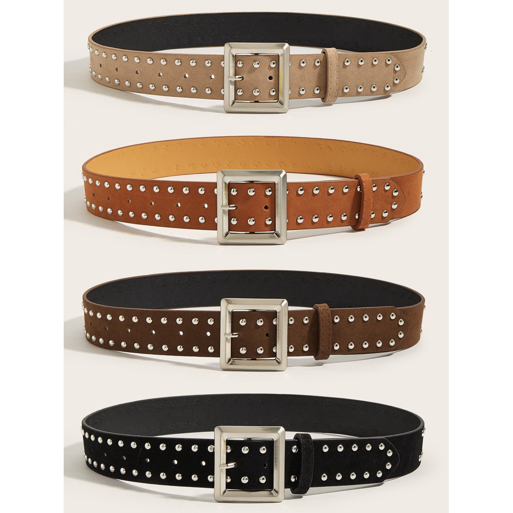 🧸𐙚⋆ Belt 🐰พร้อมส่ง เข็มขัดหนังกลับ หัวเข็มขัดสีเงิน (กว้าง 3.8 CM.,เอวได้ถึง 30 นิ้วยาว 100 CM.)