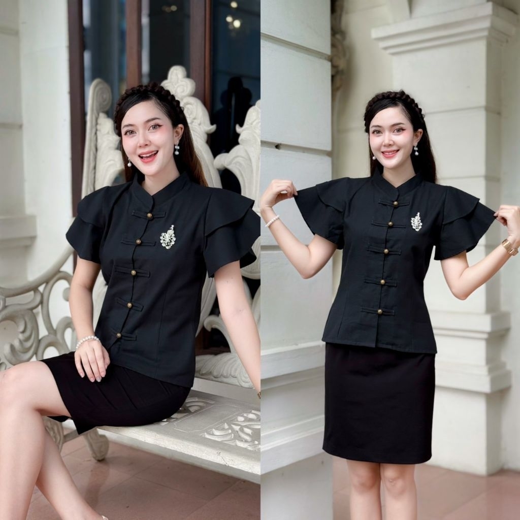 เสื้อสีดำงานผ้าฝ้าย#ไม่อัดกาวผ้าไม่บางใส่สบาย - รูปที่ 2