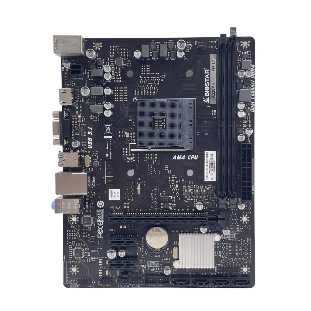BIOSTAR A320MH เมนบอร์ด AM4 มือสอง สภาพสวย ใช้งานปกติ ประกัน 30 วัน แลนเสีย ไม่มีฝาหลัง