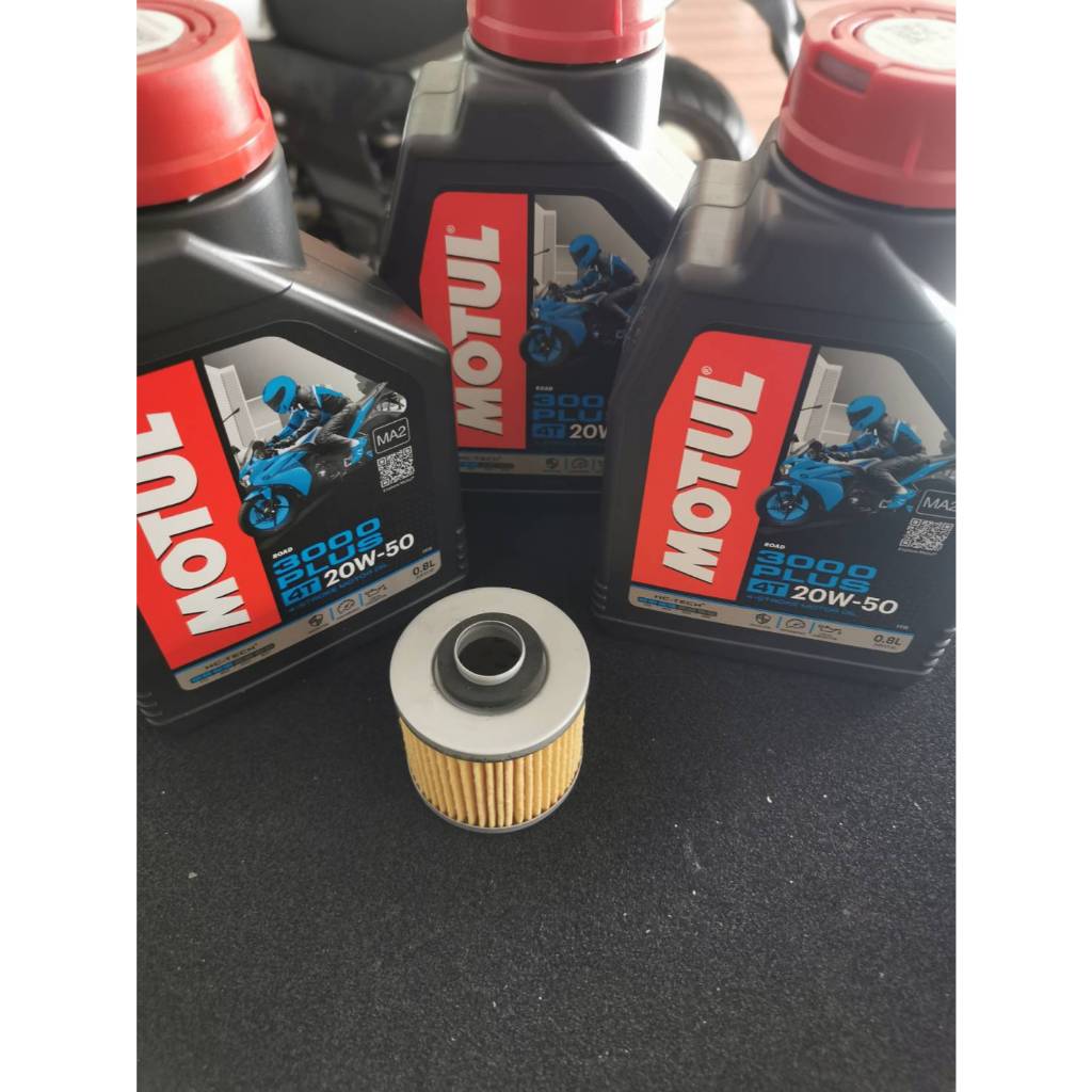 ชุดถ่ายน้ำมันเครื่อง MOTUL 3000 PLUS 20W-50 ( 0.8 L) 3 กระป๋อง ฟรีกรองSR400 SR500 Virago400 Oil change set