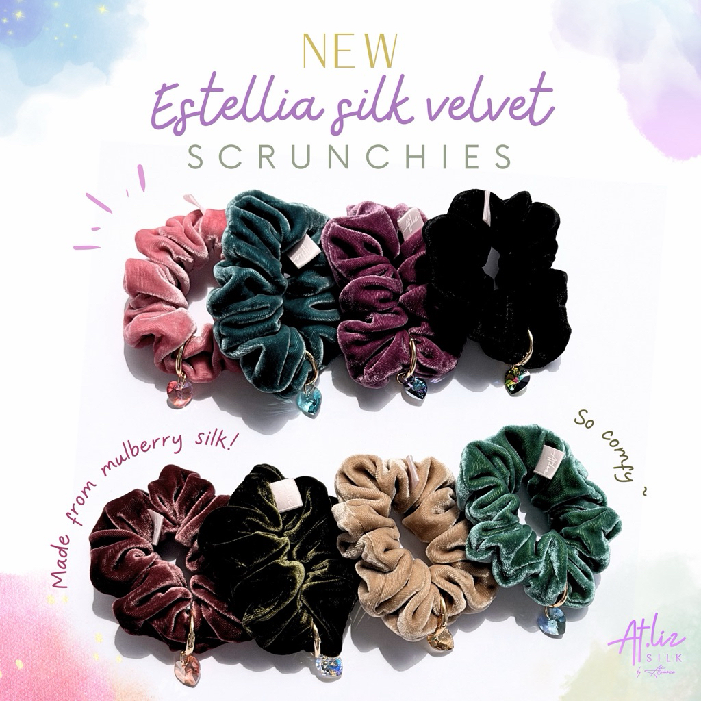 ยางรัดผมผ้าไหมกำมะหยี่ แอทลิซ Atlizsilk Estellia silk velvet scrunchies