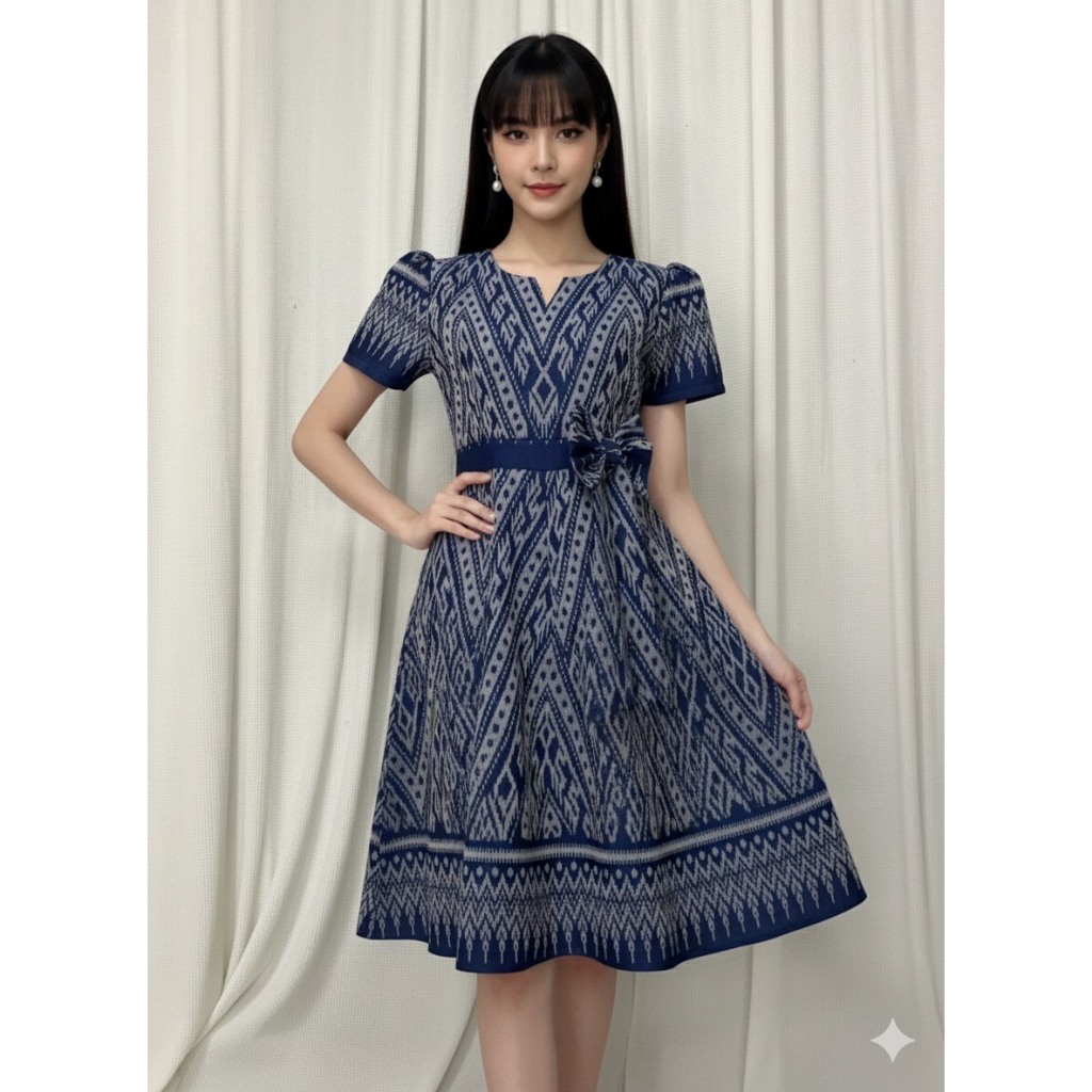  Purrsona_kuties ชุดเดรสผ้าไทยลายลิซ่า ผ้าฝ้ายทอลาย อัดกาว