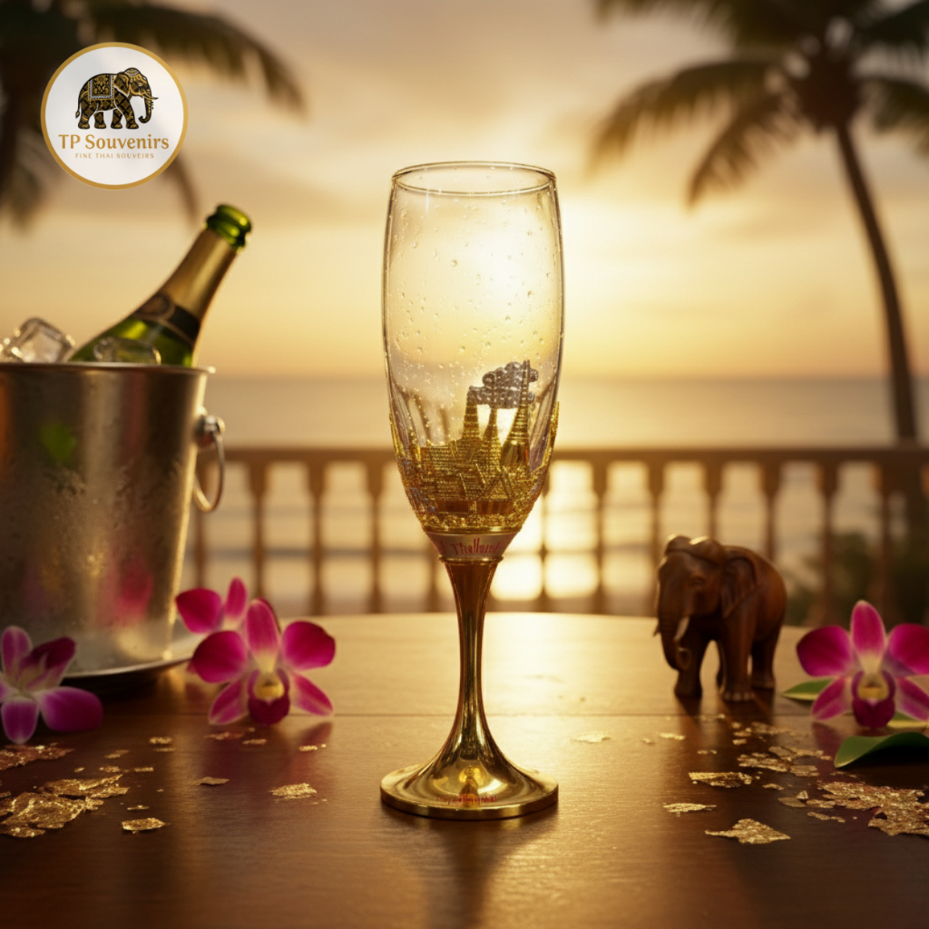 แก้วเเชมเปญ แก้วไวน์ ลายThailand ของฝากของที่ระลึก ของไทย ของฝากชาวต่างชาติ champagne glass