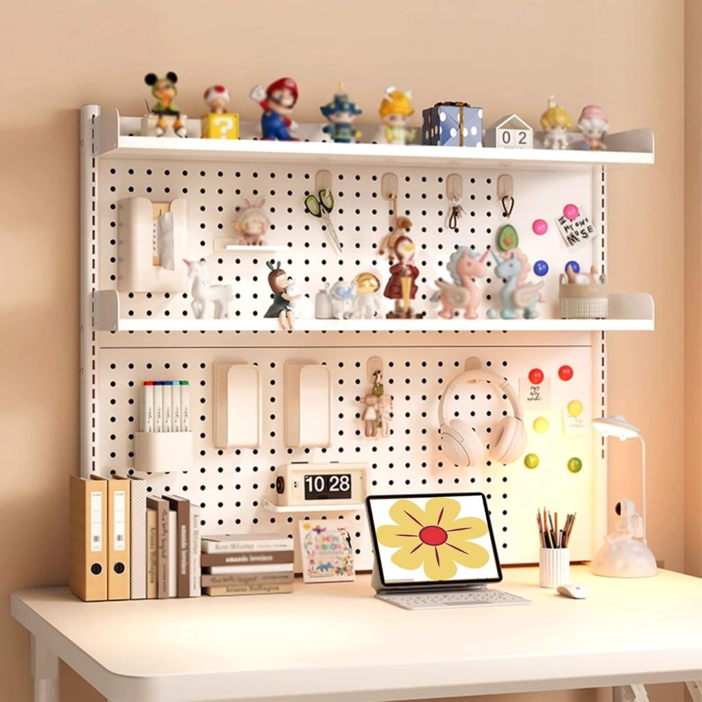 pegboardตั้งโต๊ะDIYเหล็กทั้งหมดปรับความสูงได้ชั้นวางของบนโต๊ะคอมไม่ใช้พื้นที่จัดเก็บของเป็นระเบี