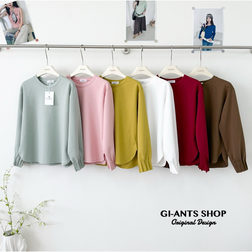 GI-ANTS (GI-431) เสื้อแขนยาวจีบปลายแขน Basic เกาหลี เข้ากับทุกลุค 🎀 เนื้อผ้าCotton นาโน