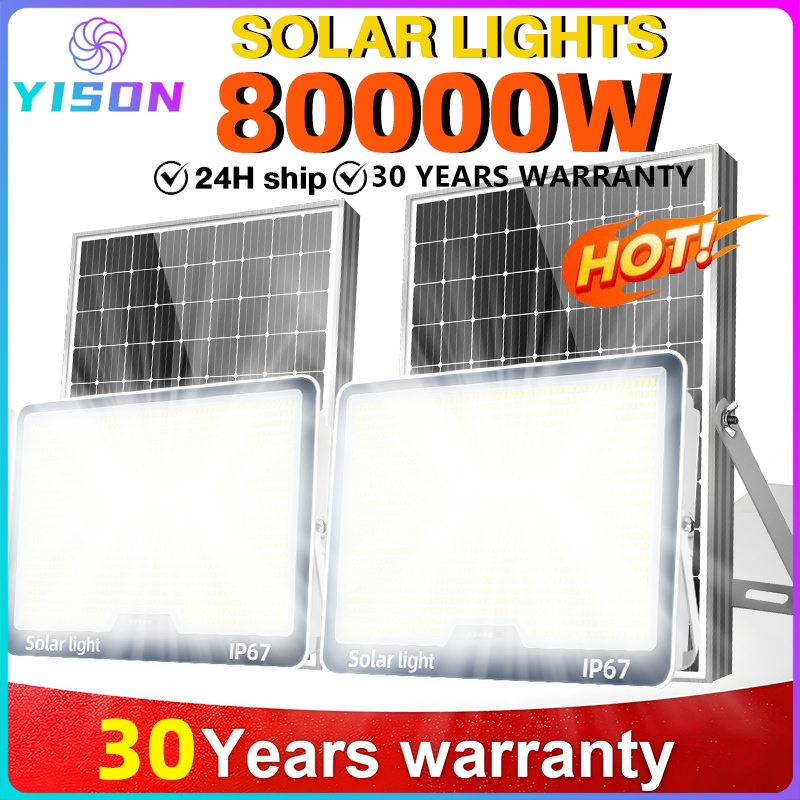 YISON ⚡ซื้อ 1 แถม 1⚡ ไฟโซล่าเซลล์ 80000Wของแท้ solar light outdoor 100000W  IP67 ไฟโซล่าเซลล์ ค่าไฟ 0 บาท ตลอดปี