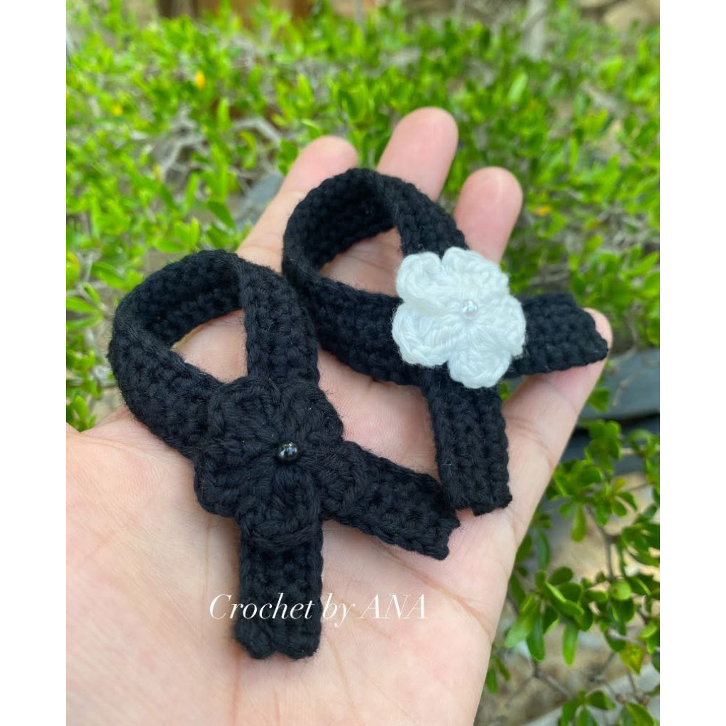 เข็มกลัดโบว์ ริบบิ้นไว้อาลัย ￼ไว้ทุกข์ถักโครเชต์