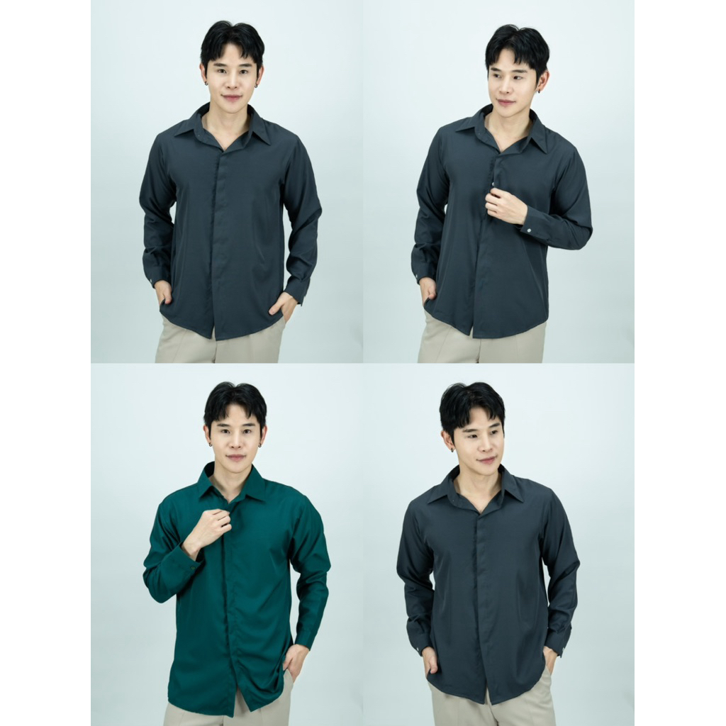 [ส่งทันที กทม.1 วัน] S5: เสื้อเชิ้ตแขนยาวสีพื้น รุ่นสาบซ้อน เชิ้ตสไตล์เกาหลี 11 สี ไซส์ M L XL XXL รูปที่ 7