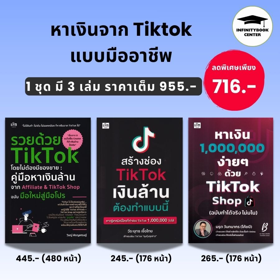 หนังสือชุด หาเงินจาก Tiktok แบบมืออาชีพ (1 ชุด มี 3 เล่ม) : การตลาด กลยุทธ์การตลาด เทคนิคการขาย TikT