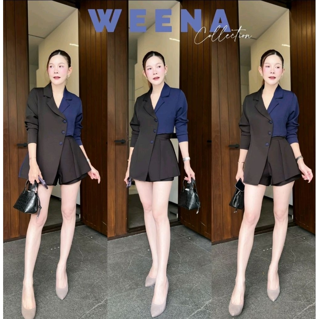 เสื้อสั้นข้างยาวข้างแขนยาวแต่งสีทูโทน กระดุมปั๊ม weena #VN01