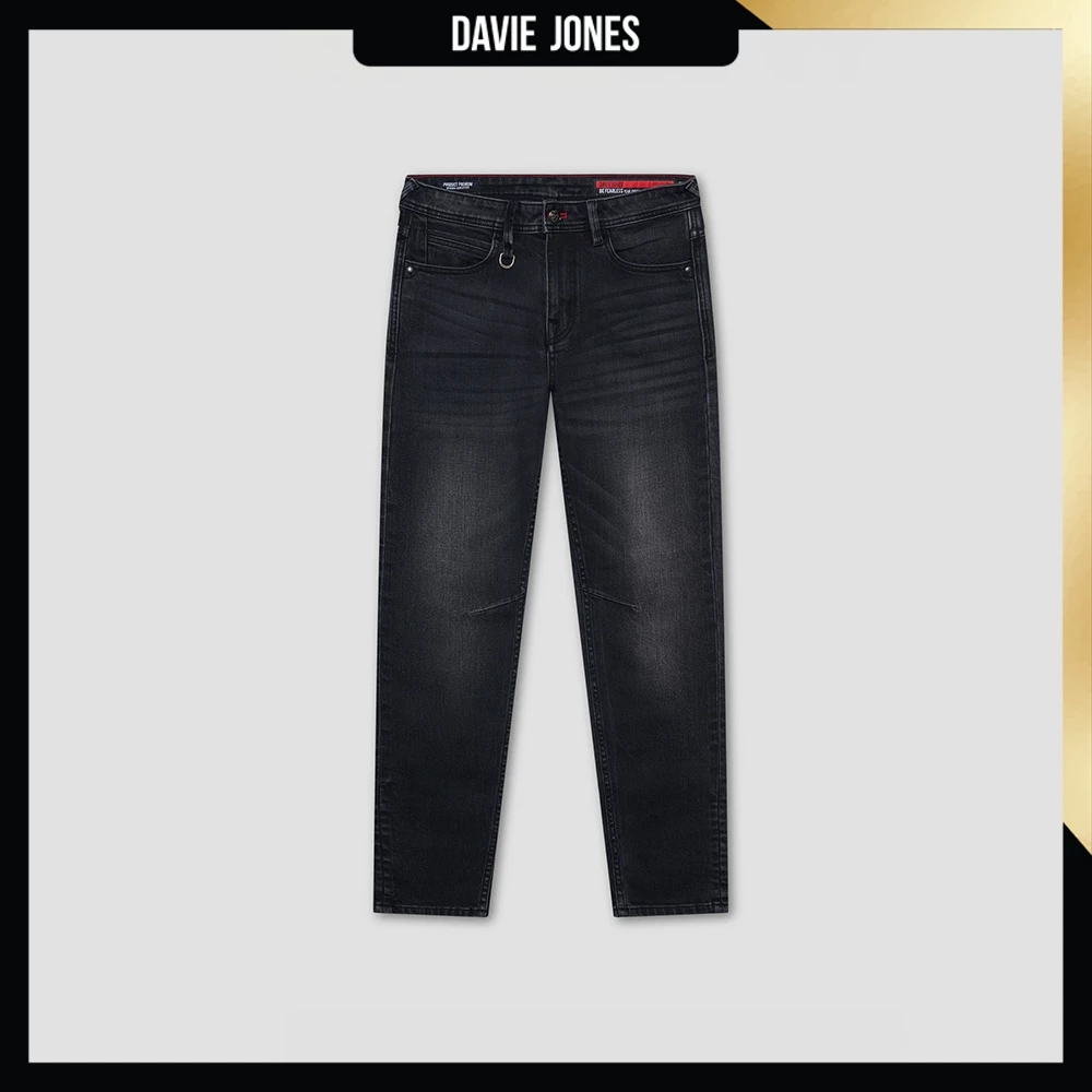 DAVIE JONES [BE FEARLESS] กางเกงยีนส์ผู้ชาย Skinny Fit Jeans สีดำ CO0084