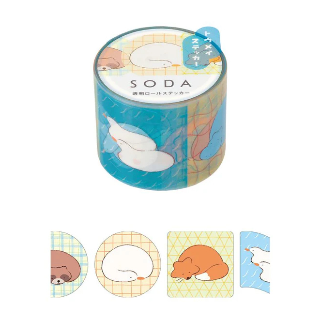 SODA Clear Masking Tape Sticker type 30mm (CMTS30) / เทปตกแต่งแบบใส ลาย Sticker type แบรนด์ HITOTOKI ประเทศญี่ปุ่น